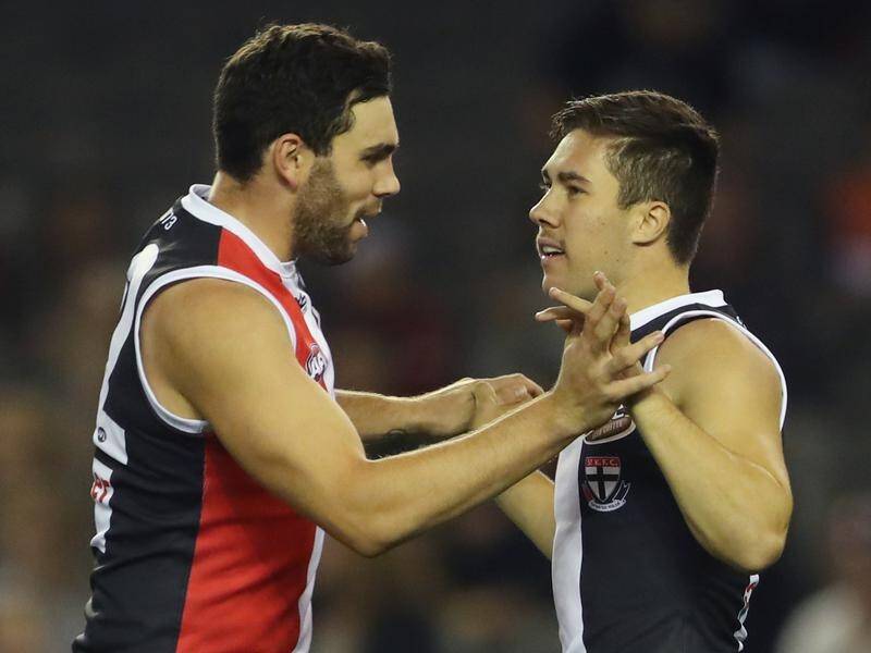 Paddy McCartin (L) has helped St Kilda storm home for a 73-73 draw in their AFL match against GWS.