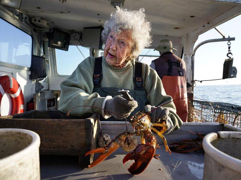 Virginia Oliver at age 101 is still working on a lobster boat off Rockland, Maine.