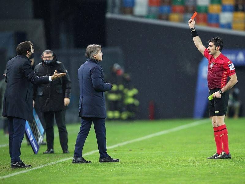 Inter Milan's coach Antonio Conte was shown a red card during the match against Udinese Calcio.
