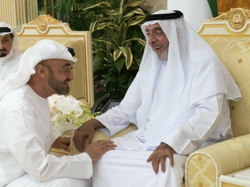 The UAE released images of its rarely seen president Sheikh Khalifa bin Zayed Al Nahyan (right).