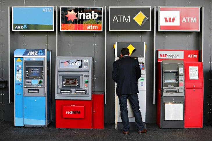 MELBOURNE, AUSTRALIA - SEPTEMBER 22: Generic 'Big Four Banks' - ANZ Bank, Commonwealth Bank, NAB Bank and Commonwealth Bank. General view of people walking past bank atms on 22 September, 2015 in Melbourne, Australia. (Photo by Paul Rovere/Fairfax Media) Generic banks