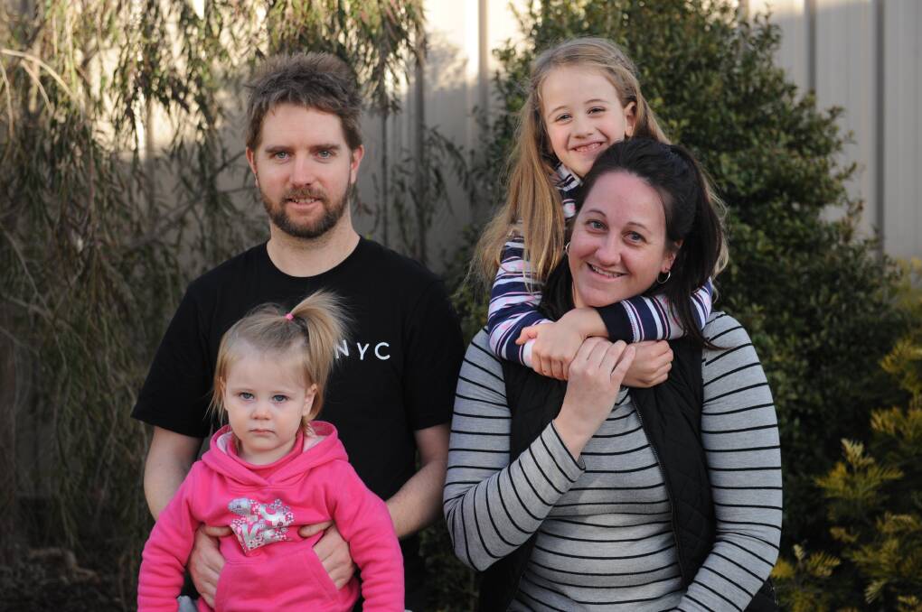 RAISING AWARENESS: Nathan Keel with daughters Lacey, 22 months and Isabella, 6, and their mum Tegan Alexander. Picture: SONIA SINGHA