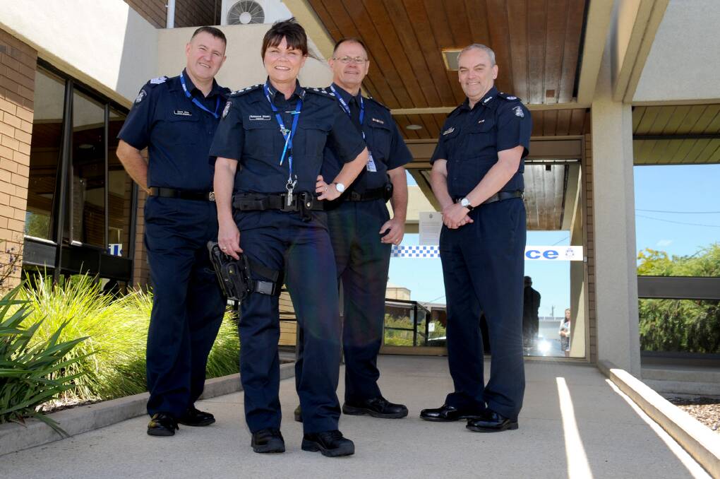 POLICE: Senior Sergeant Dave Ellis, Inspector Rebecca Olsen, Superintendent Paul Margetts and Assistant Commissioner, training, Kevin Casey. Picture: OLIVIA PAGE