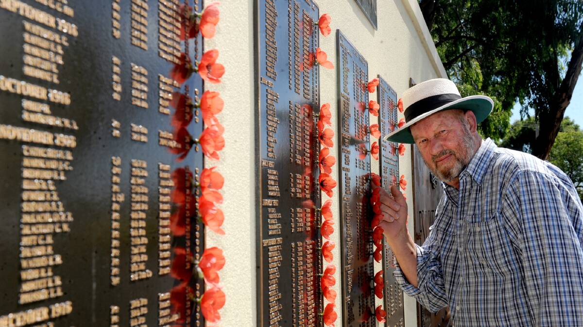LEST WE FORGET: Ken Flack, with the World War One memorial at Sawyer PArk. Mr Flack hopes to create a similar memorial for those who returned home and were buriedin Horsham CEmetray. Picture: SAMANTHA CAMARRI 