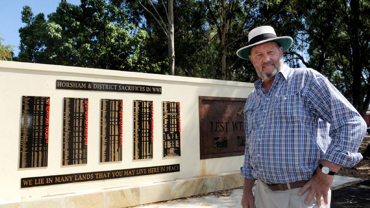 LEST WE FORGET: Ken Flack, with the World War One memorial at Sawyer PArk. Mr Flack hopes to create a similar memorial for those who returned home and were buriedin Horsham CEmetray. Picture: SAMANTHA CAMARRI 