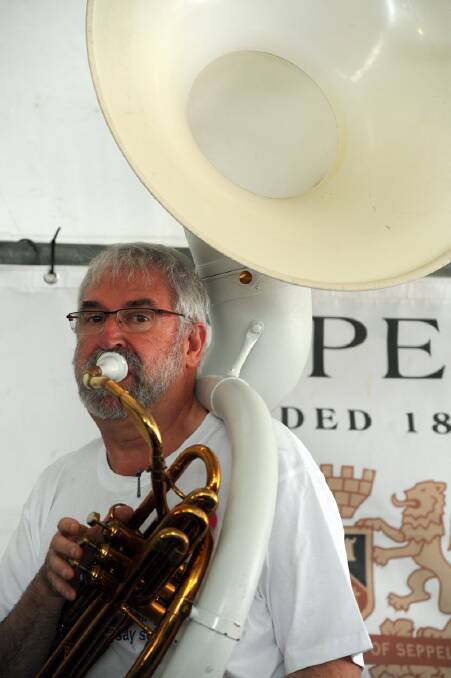 John Huf plays the sousaphone at part of the Wombat Jazz Band at the Grampians Jazz Festival at the weekend.