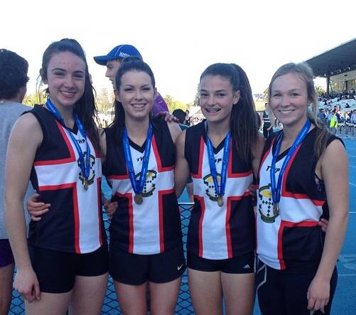 NEW RECORD: The St Brigid's College's girls 15-year-old relay team of Anna Bush, Ellie Robertson, Tara Jasper and Aily McAuliffe broke a 21-year-old relay record at the weekend. Picture: CONTRIBUTED