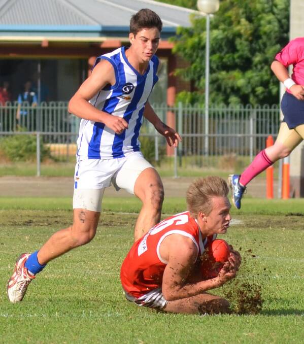 EFFORT: Hopetoun's Coleman Schache, pictured marking in a game against Walpeup-Underbool this year, was one of Mallee's best in an interleague loss to Yarra Valley Mountain District. Picture: CONTRIBUTED