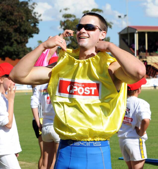 WINNER: Aaron Stubbs took out the Australia Post Stawell Gift in 2009 wearing Australian 100m champion Matt Shirvington's shoes. Picture: KATE HEALY