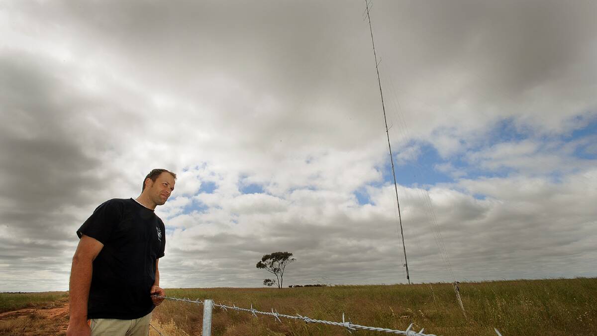 Murra Warra farmer David Jochinke has a wind speed testing tower on his property.
Developer Res Australia was delaying construction of a wind farm at Murra Warra until the Federal Government's Renewable Energy Target review is finished. Picture: PAUL CARRACHER