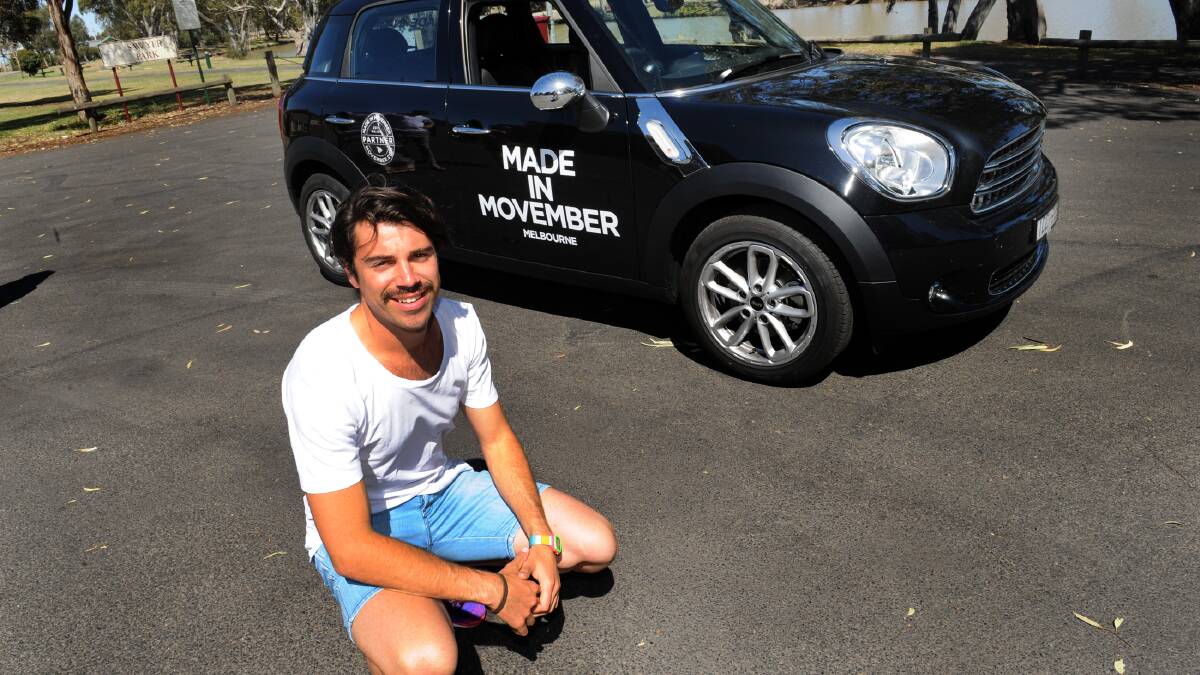 AMBASSADOR: Stawell’s Kieran Ryan has been out and about in a Movember Mini raising awareness of men’s health issues in the Wimmera. Picture: PAUL CARRACHER