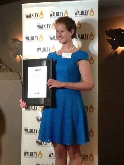 WINNER: Kirrily Schwarz receives the Jacoby-Walkley Scholarship for excellence in journalism. Picture: CONTRIBUTED