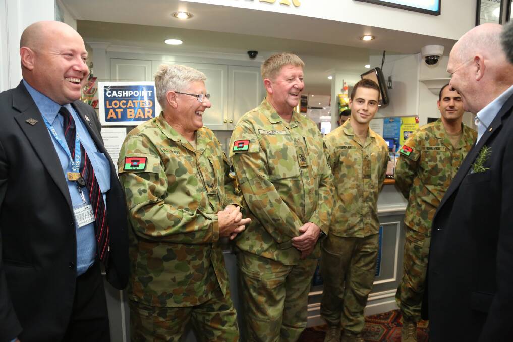 Anthony Brook, Mick Baldwin, David Blair, James Fidler, Stuart Chilver and Brent White meet Governor-General Peter Cosgrove at the Horsham RSL. Picture: THEA PETRASS
