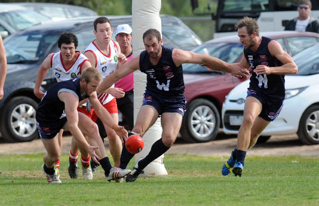 Justin Chilver, centre, will take confidence from his interleague performance with Wimmera last week in his match against Nhill. Picture: PAUL CARRACHER