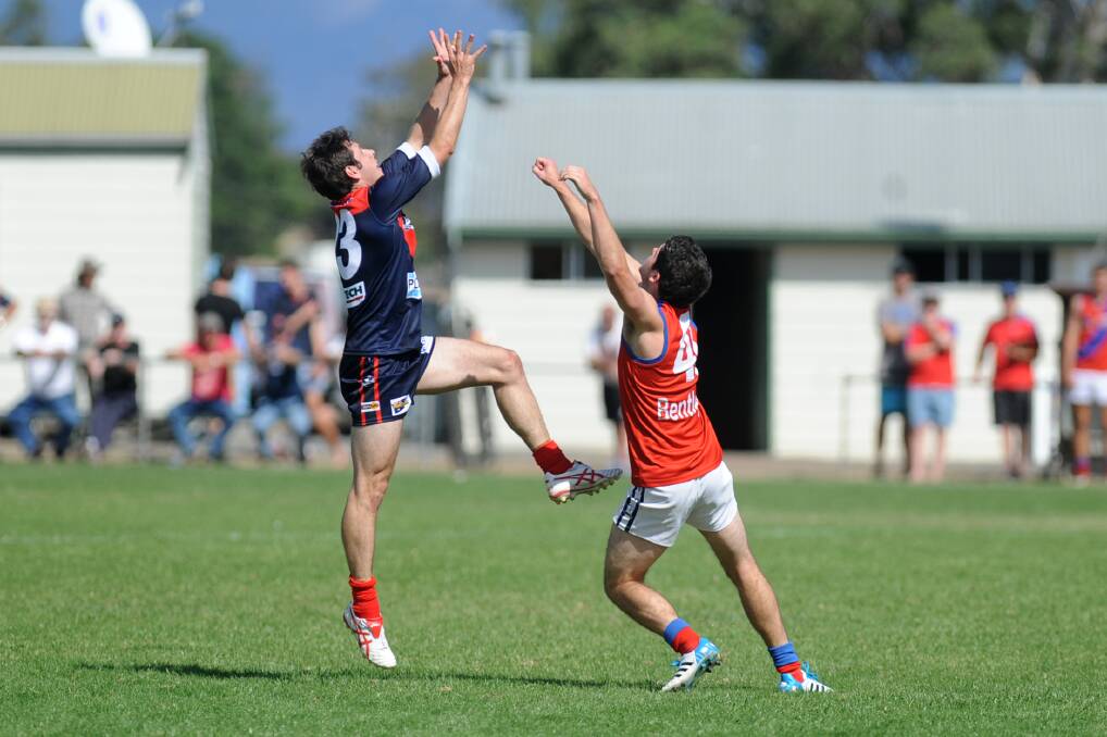 Laharum's Oliver Braithwaite, pictured in action against Kalkee, was strong for his team on Saturday and booted two goals against Harrow-Balmoral. Picture: SAMANTHA CAMARRI