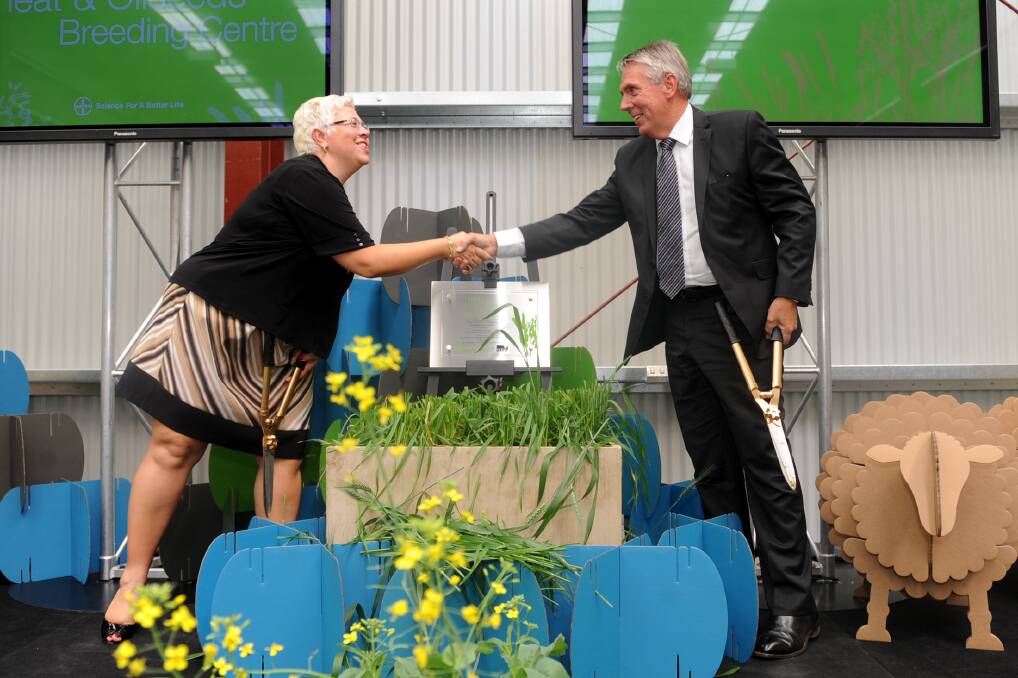 OPENED: Bayer CropScience chief executive Jacqueline Applegate and Minister for Agriculture and Food Security Peter Walsh officially open the new wheat and oilseeds breeding centre at Longerenong College.