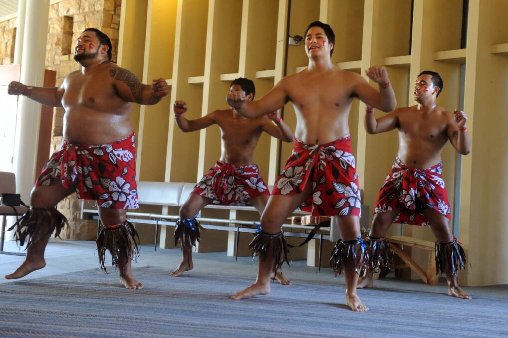 TRADITIONAL: Sydney dancers Aran Anapu, Sanele Muliaga, Christian Tupai and William Anapu show a traditional dance style during the Horsham Uniting Church event.