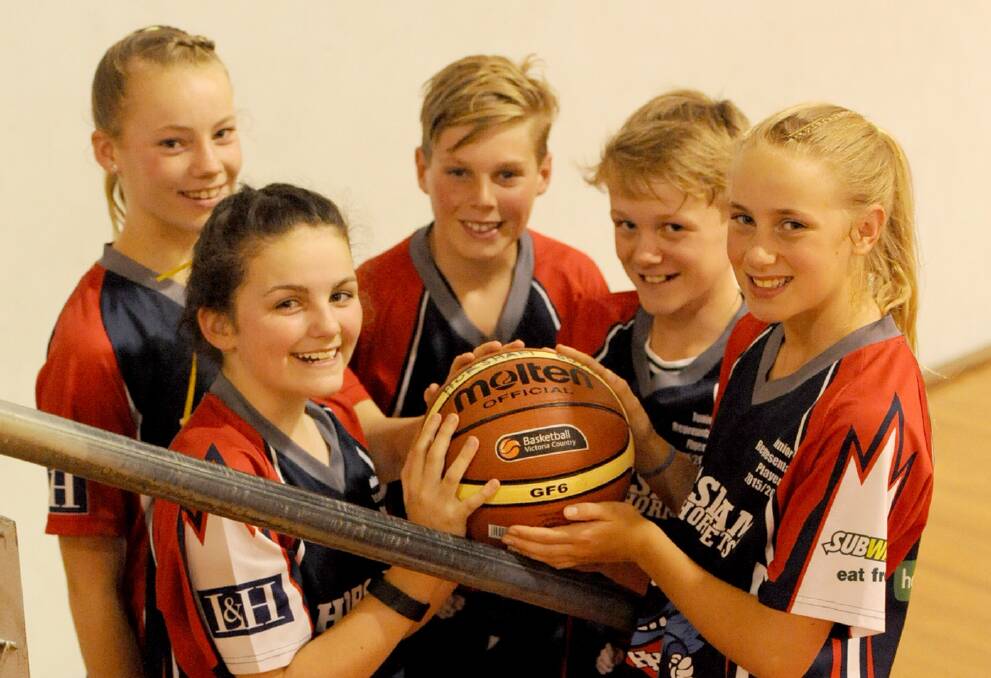 Jemma Thomas, Ashley Ellis, Max Bryan, Ryan Pfitzner and Olivia Brilliant will be in action for the Horsham Hornets under-14 in Ballarat. Picture: SAMANTHA CAMARRI