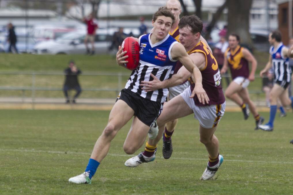 Sam Winfield, pictured playing for Minyip-Murtoa in 2017, was cleared of any structural damage after being taken to hospital following an awkward tackle on Saturday.