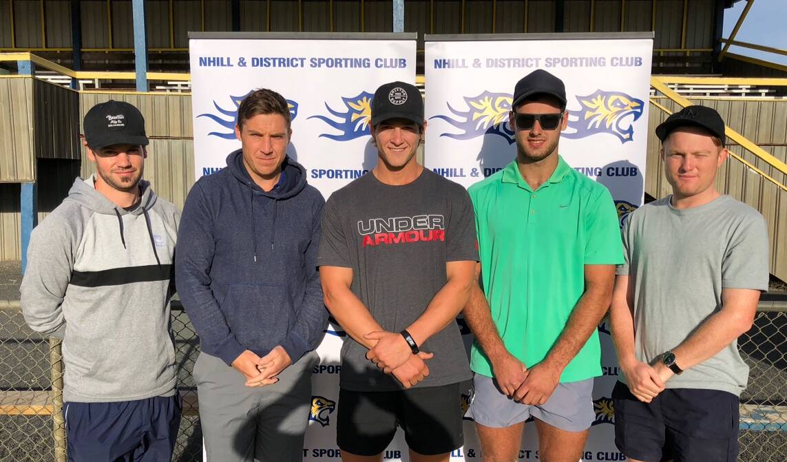 BRIGHT RECRUITS: Nick Bone, Simon Cave, Stephen Craig, Jake Pilgrim and Mitch Dahlenburg will strenghen Nhill off and on the field in 2018. Picture: CONTRIBUTED