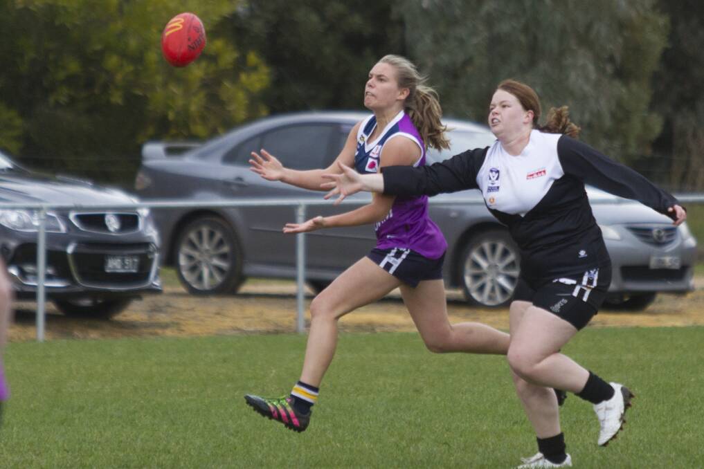 ON TARGET: Ella Wood looks to mark the ball on her chest against North Ballarat in round 11. Wood was a strong target for her side against Ballarat Swans. Picture: PETER PICKERING