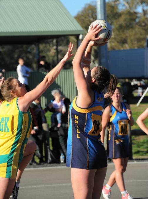 SHOOTER: Nhill goal shooter Emma Beer has been important to her side's improvement. The Tigers are fifth after finishing eighth last season.  Picture: STUART McGUCKIN