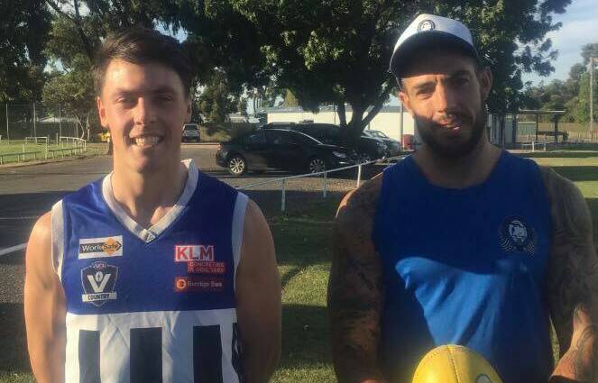 Callum Hobbs was all smiles when he donnned a Minyip-Murtoa jumper for the first time alongside senior coach Damian Cameron.