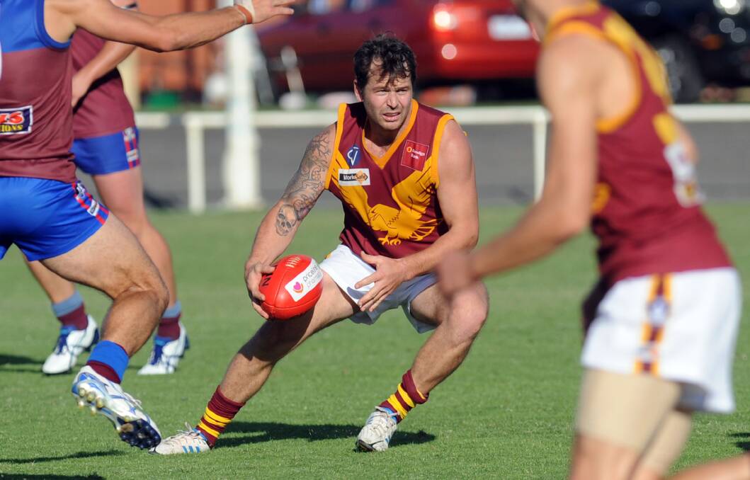 RETURN: Jeremy Clayton made a one-off appearance for the Warrack Eagles in 2014. Prior to that he had not played in the Wimmera league since the late 1990s.