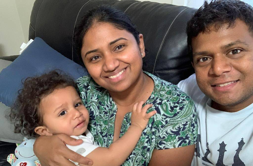 FAMILY SEPARATED: Arun Shunmugan with his wife Udhaya Kannan and son Aadav Arun. PICTURE: contributed 