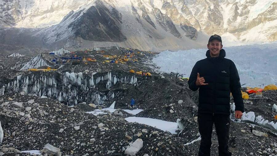 Tom Dunn at the Mt Everest Base Camp in 2018. Picture: CONTRIBUTED