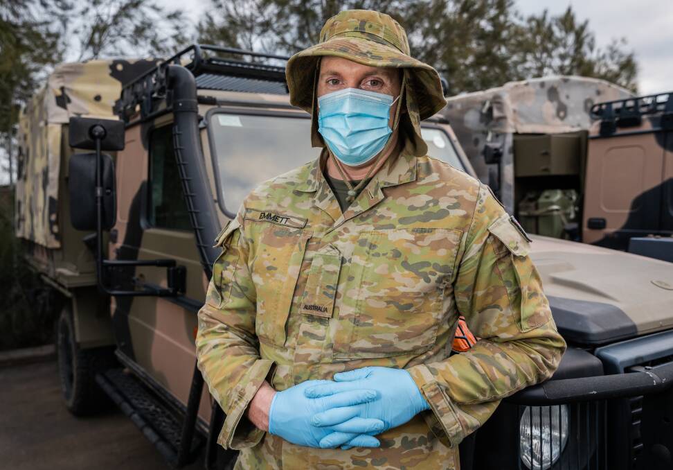 COVID-19 ASSIST: Private Gerard Emmett is deployed to Melbourne to support ADF personnel. Picture: LAC John Solomon