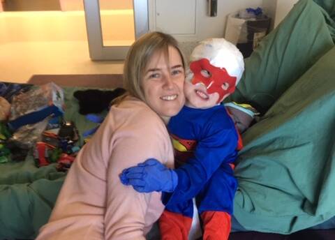 SUPER POWERS: Mum Samara and Fletcher Dandy at the Royal Children's Hospital.