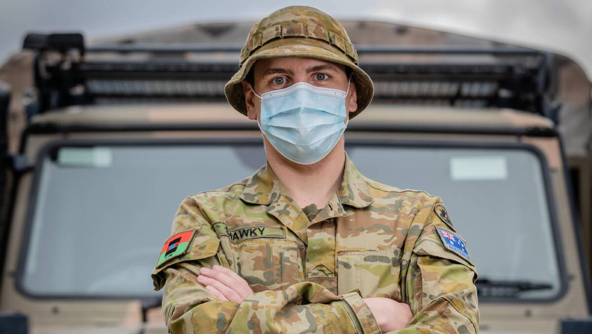 ARMY DRIVER: Private Leonidas Shawkey is deployed to Melbourne in support of Op COVID-19 Assist. Picture: LAC John Solomon