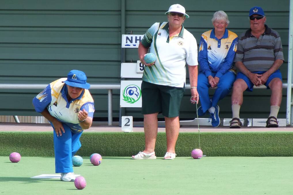 CHAMPION: Nhill's Jenny Blackwood bowling in the final of the Wimmera Ladies Champion of Champions against Lorraine Ross of Dimboola. Photo: Alan King