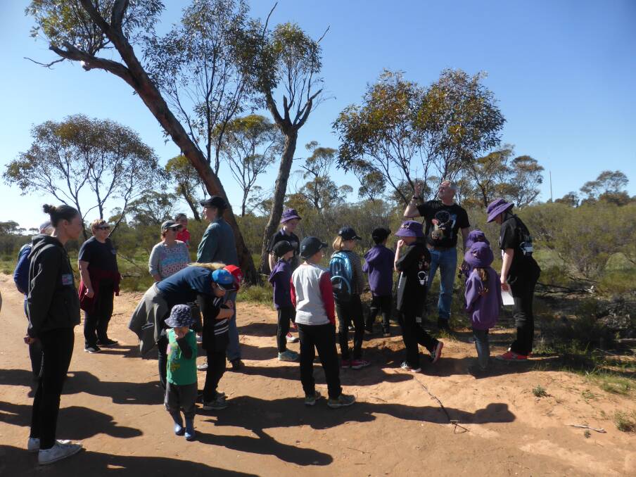 EXPLORATION: Yaapeet Primary School children and visitors at the start of the National Science Week Community Walk through the Yaapeet Bush Reserve. Picture: J Clark