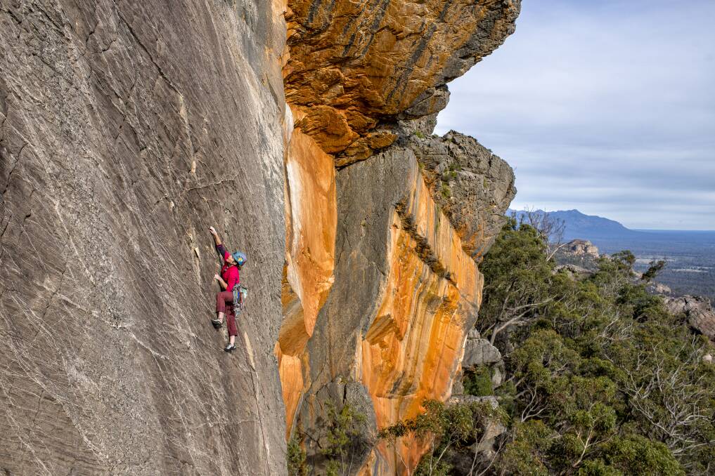 Climbers argue they have been maligned about damage and their sport is ultra-low impact. Renowned climbing photographer Simon Carter caught this image of Catherine de Vaus, on the climb Twentieth Century Fox (20), Mount Fox in the Victoria Range, Grampians.