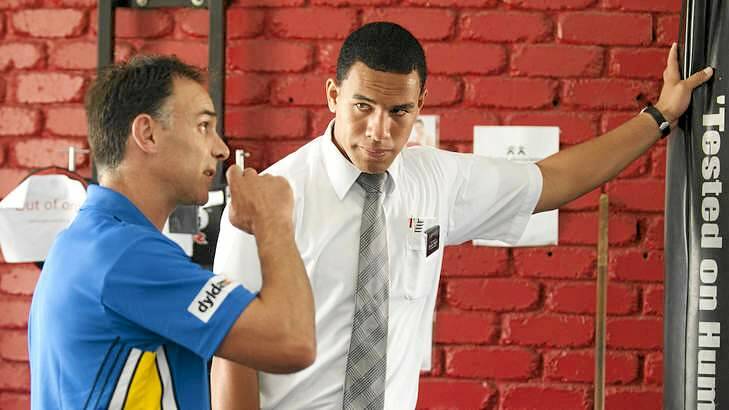 Secret weapon: Devout Mormon William Hopoate chats with Parramatta Eels strength and conditioning coach Ciriaco "Cherry" Mescia at the gym the club set up for him in Beenleigh. Photo: Harrison Saragossi