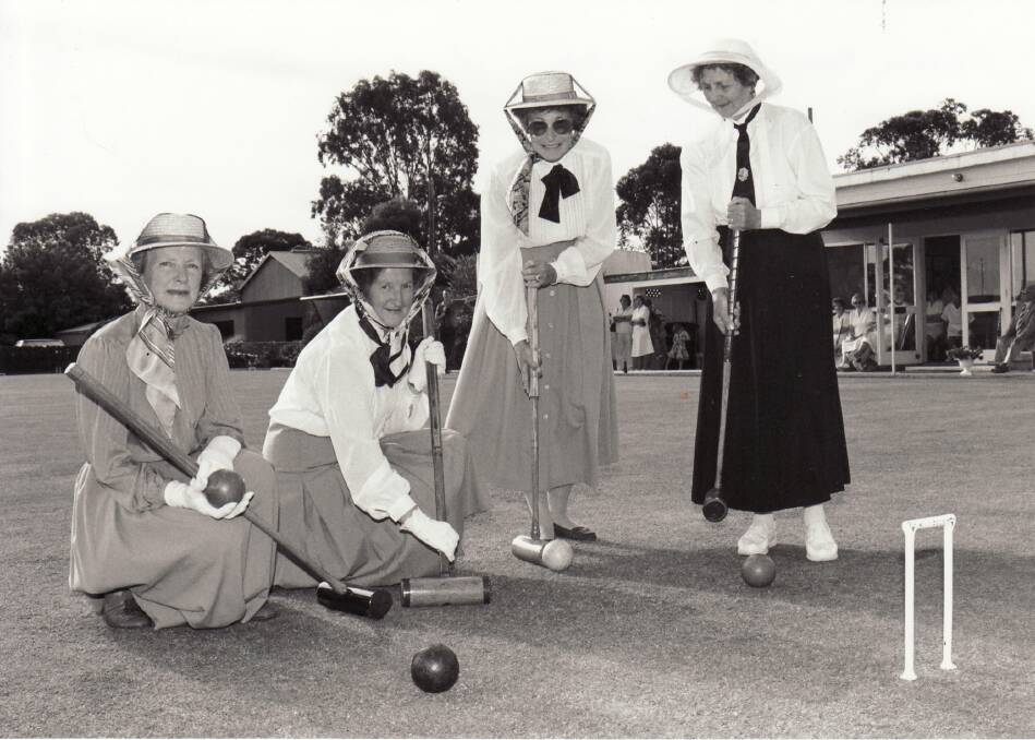 Elma Ross, deceased, Lorraine Baudinette, Elaine Dymke and Audrey Smith, deceased, celebrate Kalimna Park Croquet Club's 60th anniversary in 1992. The club will celebrate 80 years later this month. Picture: CONTRIBUTED
