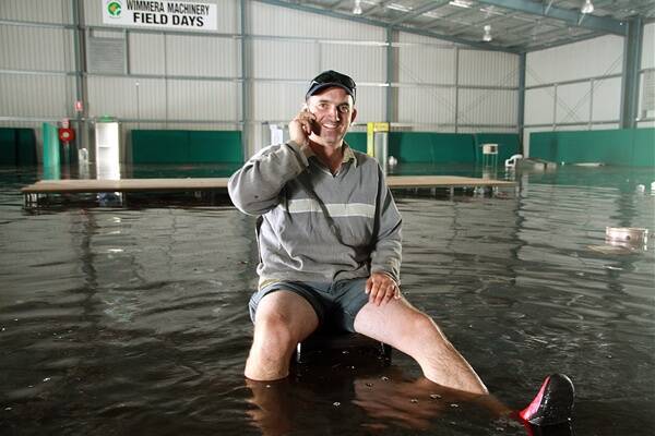WET: Field days president Bryan Matuschka in Moore Pavilion. Picture: WADE MORROW