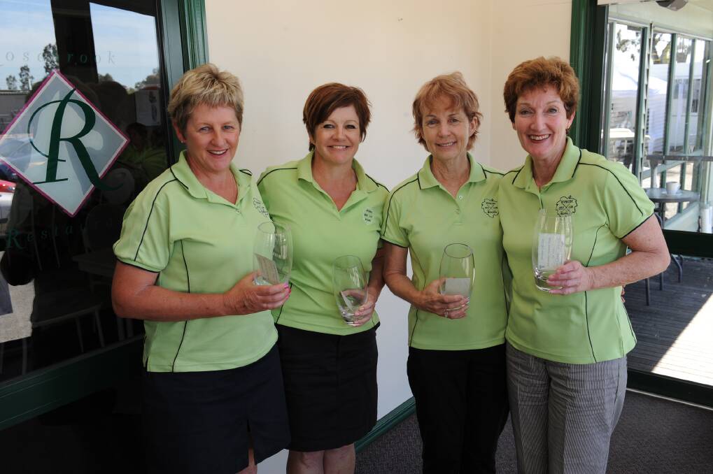 Nell Smithett Memorial runners-up from Riverside in Melbourne, Marg Lampard, Tracy Hywood, Lynda Saunders and Caroline James.