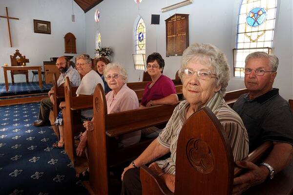 CLOSING: Minyip Uniting Church’s Rev Jeff Gray, left, is pictured with congregation members Ann Watterston, Helen Barry, Lois Exell, Heather Trotter, Pat Combs and Bram Boone. The church will close its doors on Sunday. Picture: SAMANTHA CAMARRI