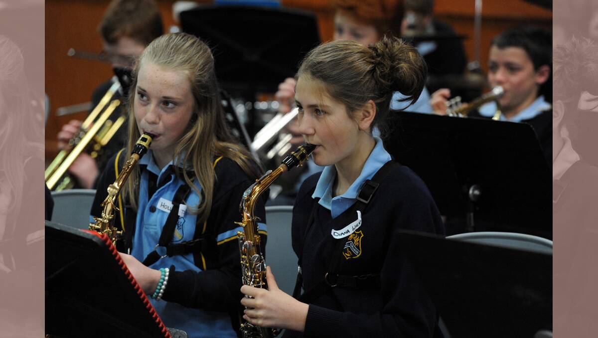 Holly Deckert, and Diana Wheaton, Nhill College, at Horsham College Mega Music Day. 
