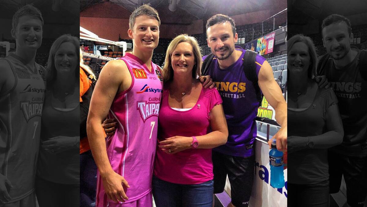 FAMILY: Shaun, left, and Aaron Bruce with their mother Julie after the brother's one game against each other in the NBL.