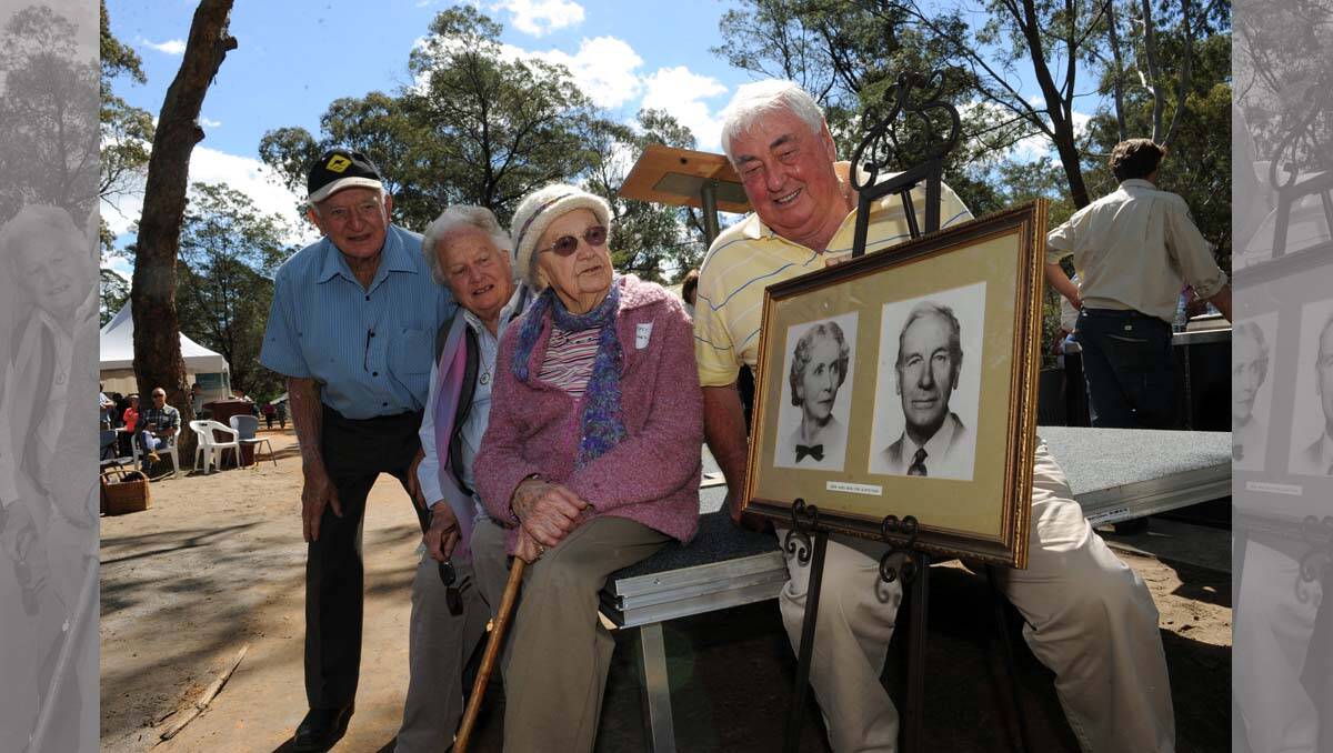 John Carter, Evie Barber, Topsy Dumesny and Don Carter relive their favourite Zumsteins moments at 100th birthday of Zumsteins. Picture is of Walter and Jane Zumstein. 