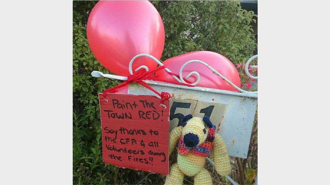 PAINT IT RED: @ozziequirkybear shared this photo on Instagram and Twitter, showing support for the Wimmera emergency services.